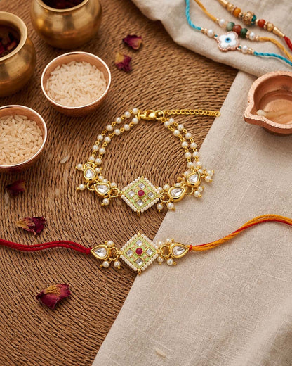 Mint Green Saloni Bhaiya Bhabhi Rakhi with Tilak Set and Card