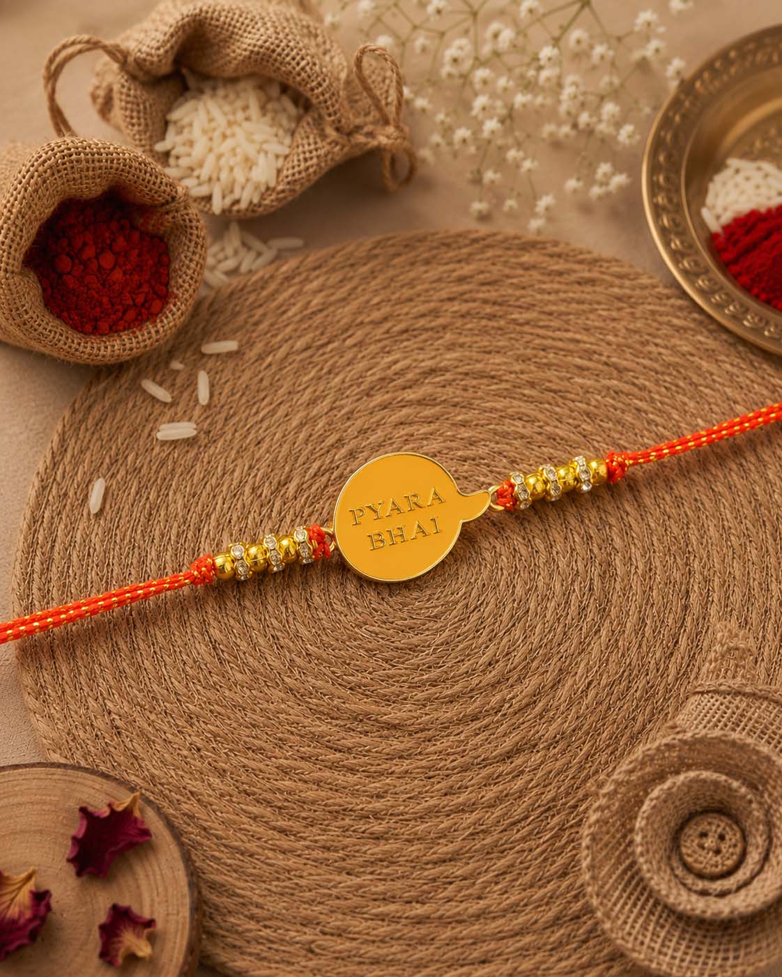 Orange Pyara Bhai Rakhi for Brother | Tilak Set Included