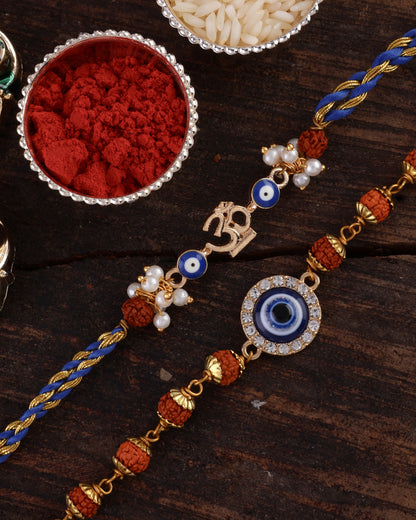 Rudraksh Rakhi and Bracelet with Tilak Set and Card