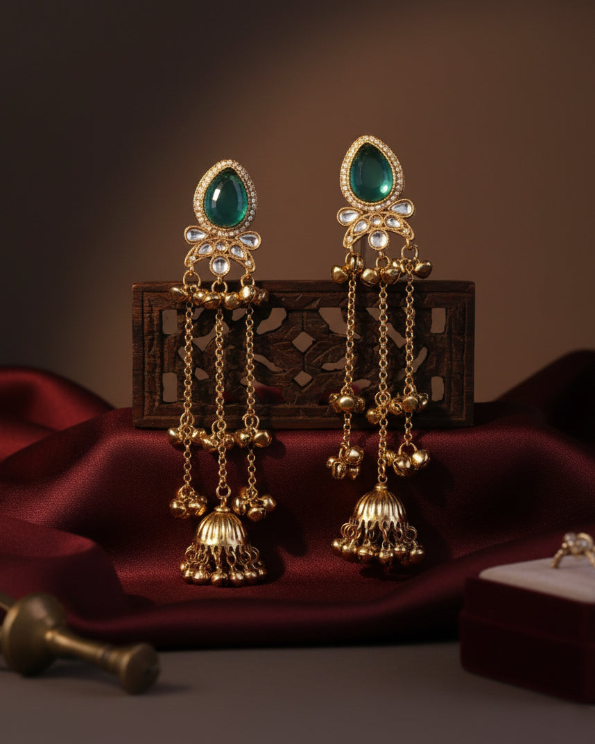 Sage Green Nidhi Kashmiri Look Ghunghru Jhumka Earring