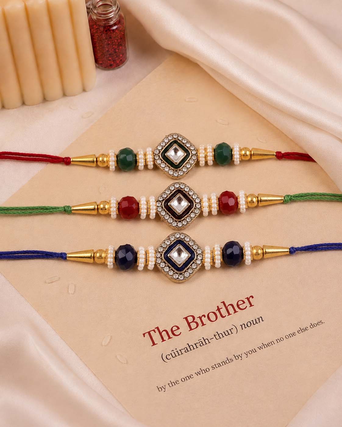 Pack of 3 Vaidik Rakhi for Brother | Tilak Set Included