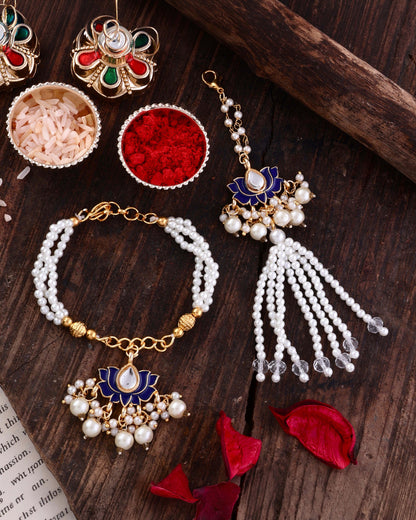 Blue Malay Bhaiya Bhabhi Rakhi with Tilak Set and Card