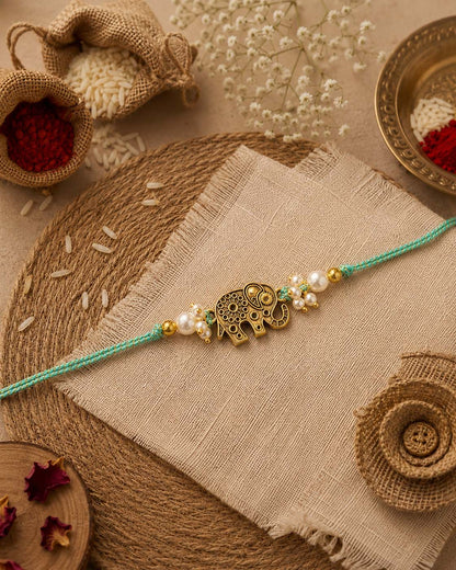 Teal Gajvik Rakhi for Brother | Tilak Set Included