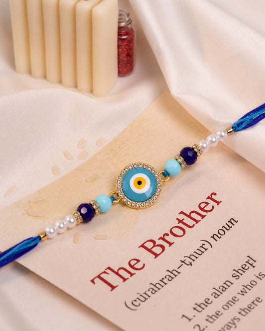 Turquoise Zaroon Evil Eye Rakhi for Brother | Tilak Set Included