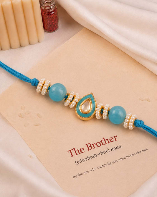 Turquoise Dhivi Rakhi for Brother | Tilak Set Included