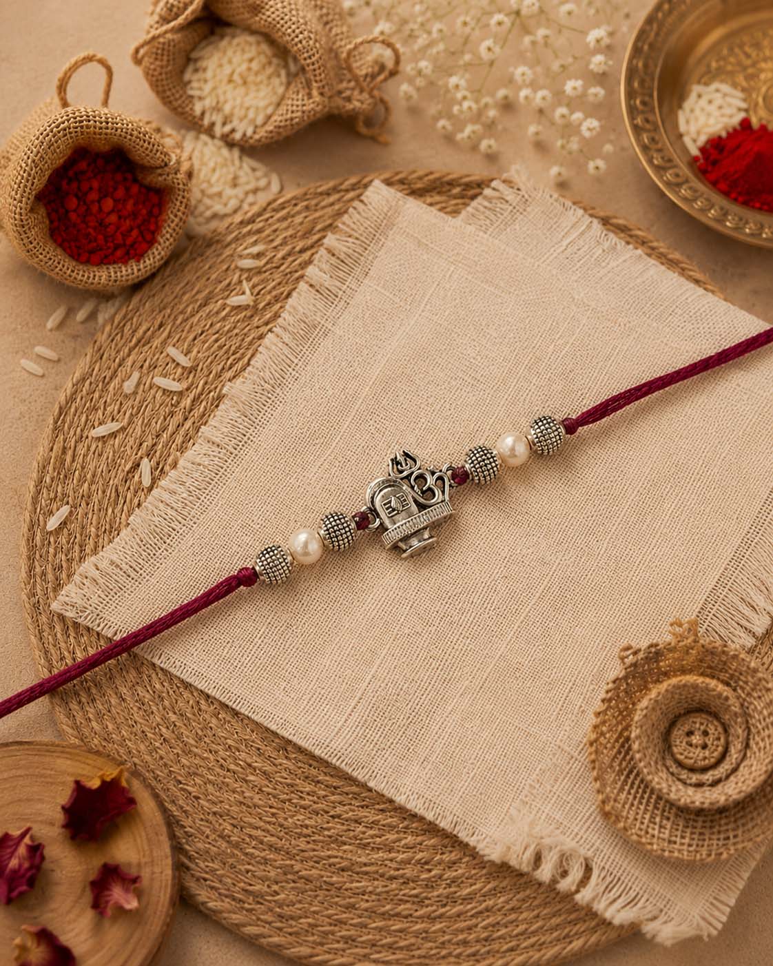 Silver Om Shiv Rakhi for Brother | Tilak Set Included