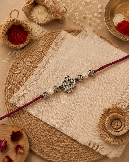 Silver Om Shiv Rakhi for Brother | Tilak Set Included