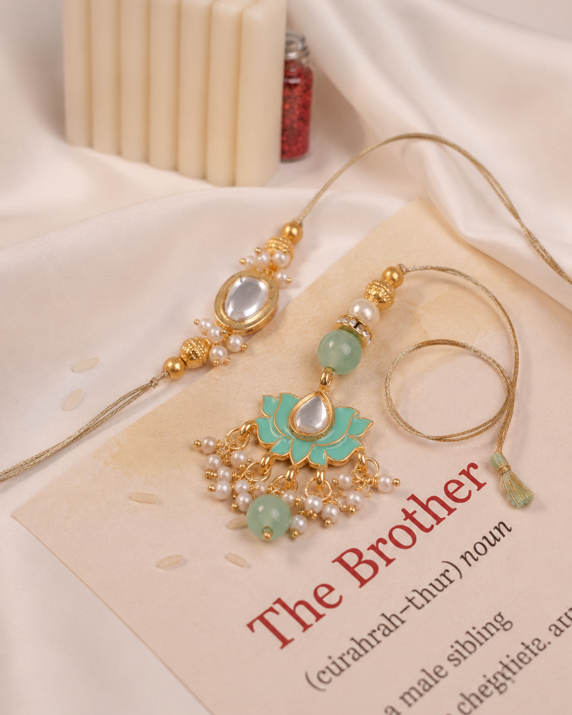 Mint Arjun Bhaiya Bhabhi Rakhi with Tilak Set and Card