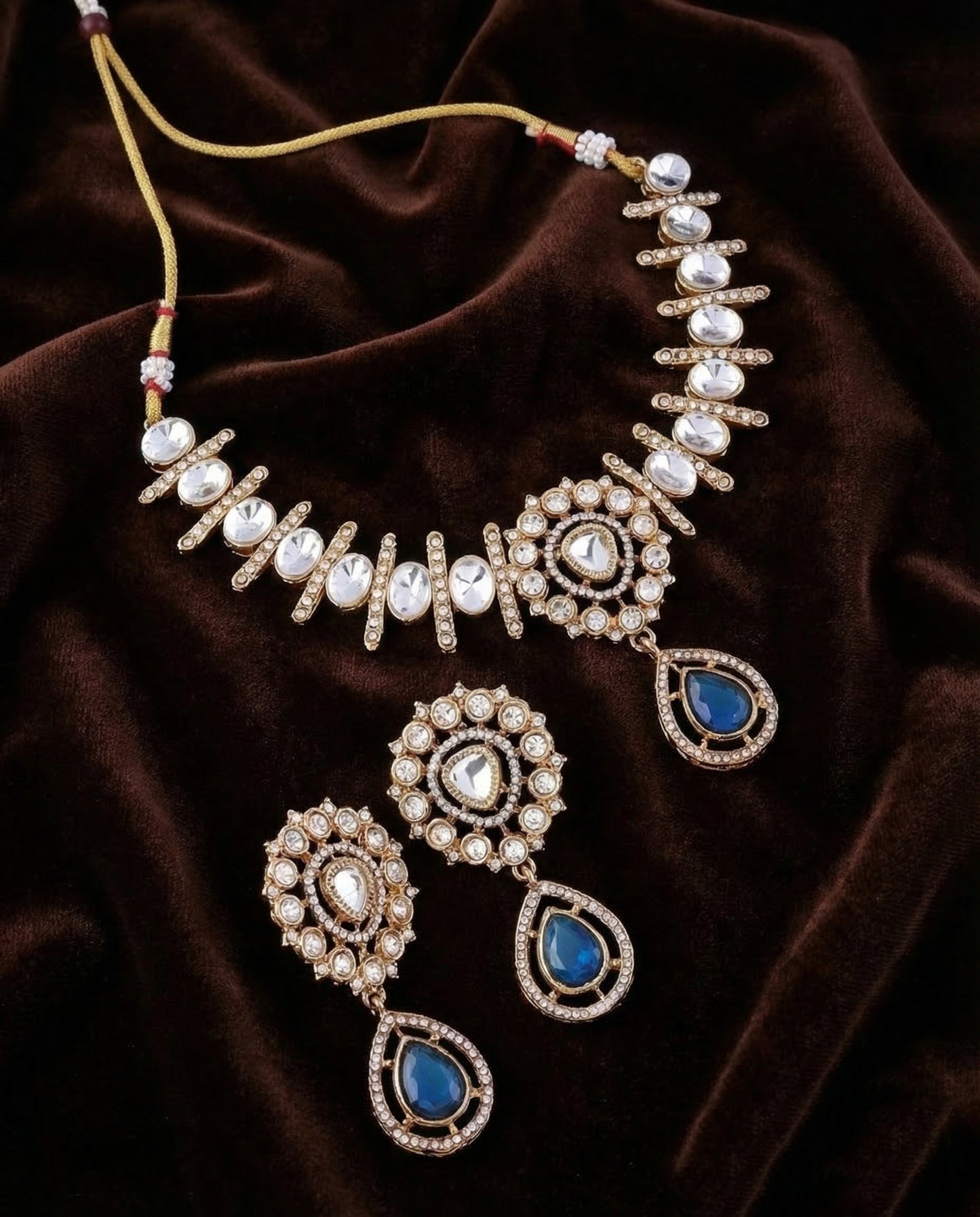 Blue Rutba Indo Western Necklace With Earrings