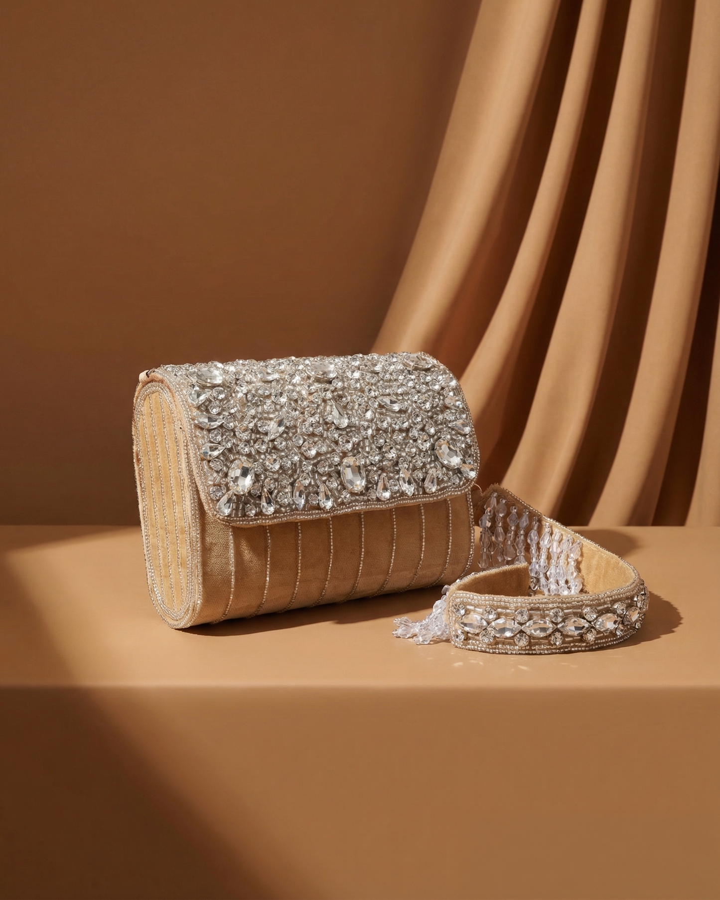 Gold Clementine Rhinestone Flap Clutch