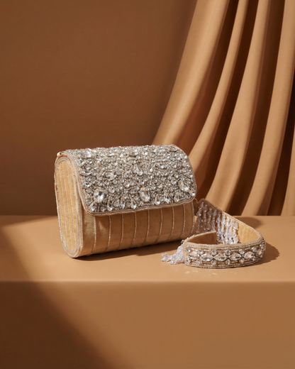 Gold Clementine Rhinestone Flap Clutch