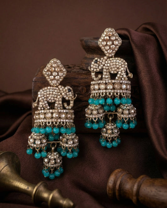 Teal Green Alveena Premium Designer Statement Earring