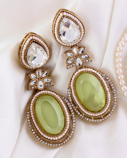 Olive Dhvit Premium Designer Zircone Polki Dupe Earring