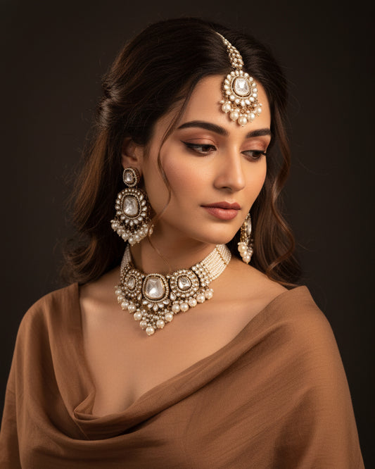 Pearl Sharvika Premium Necklace with Earring and Teeka