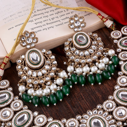Green Gurkeerat Necklace Earring with Teeka and Side Jhumar/Passa