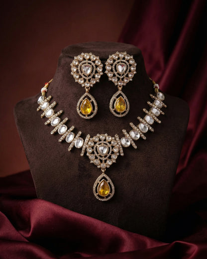 Yellow Rutba Indo Western Necklace With Earrings