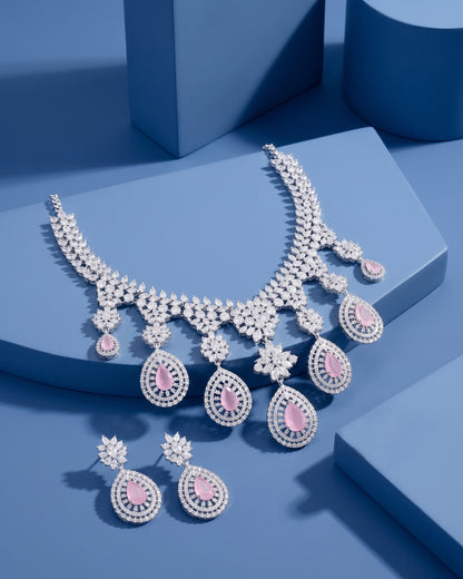 Blush Anastasia American Diamond Necklace with Earring
