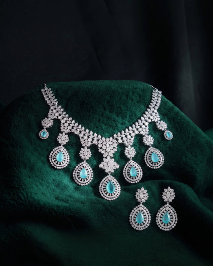 Mint Anastasia American Diamond Necklace with Earring