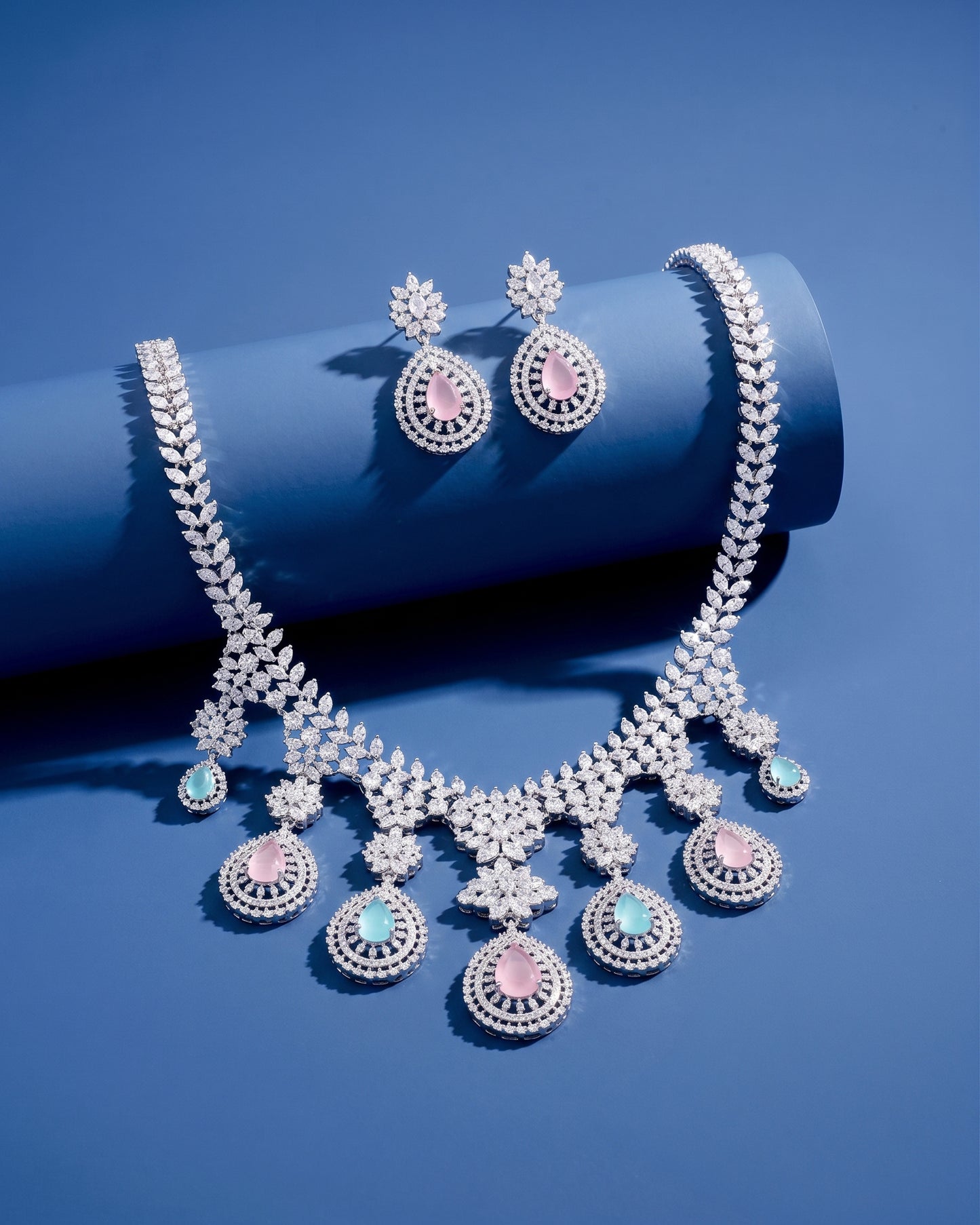 Pastel Anastasia American Diamond Necklace with Earring