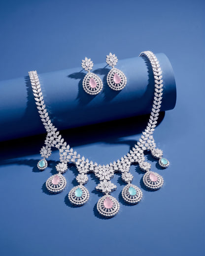 Pastel Anastasia American Diamond Necklace with Earring