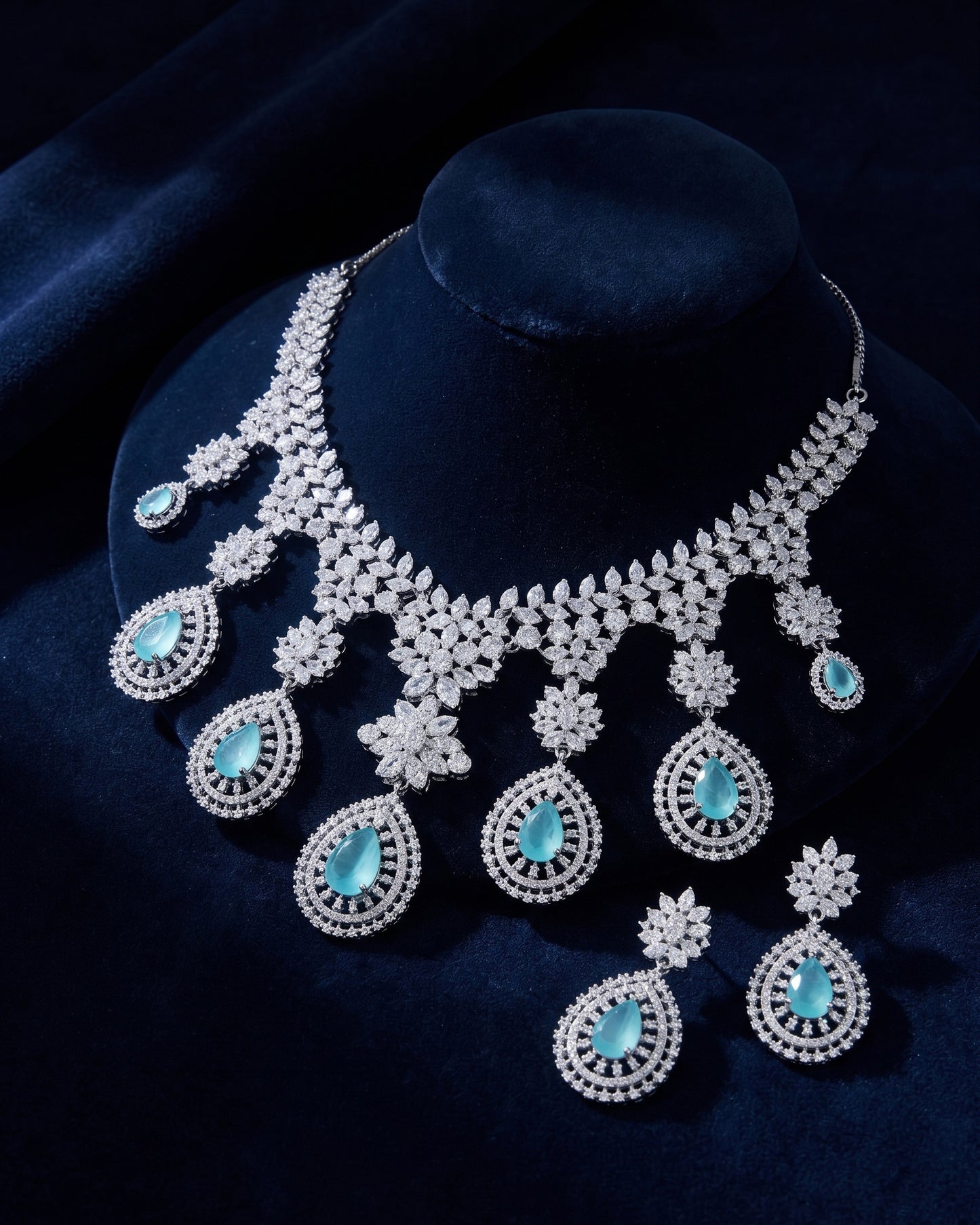 Mint Anastasia American Diamond Necklace with Earring