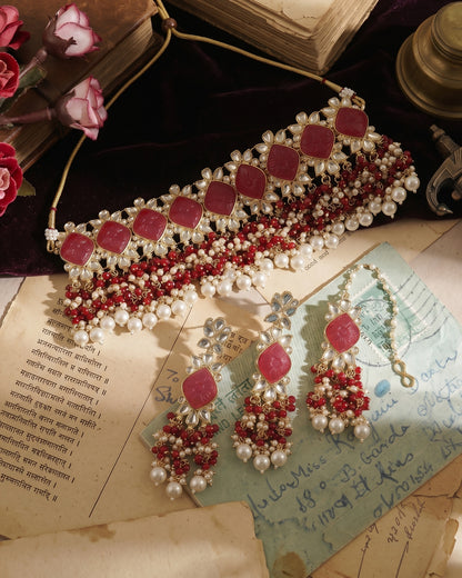 Pink Mirza Choker Set