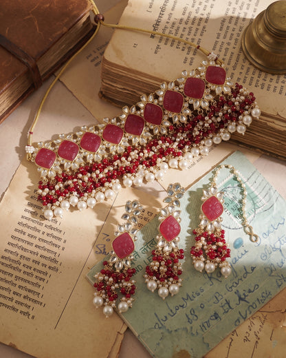 Pink Mirza Choker Set