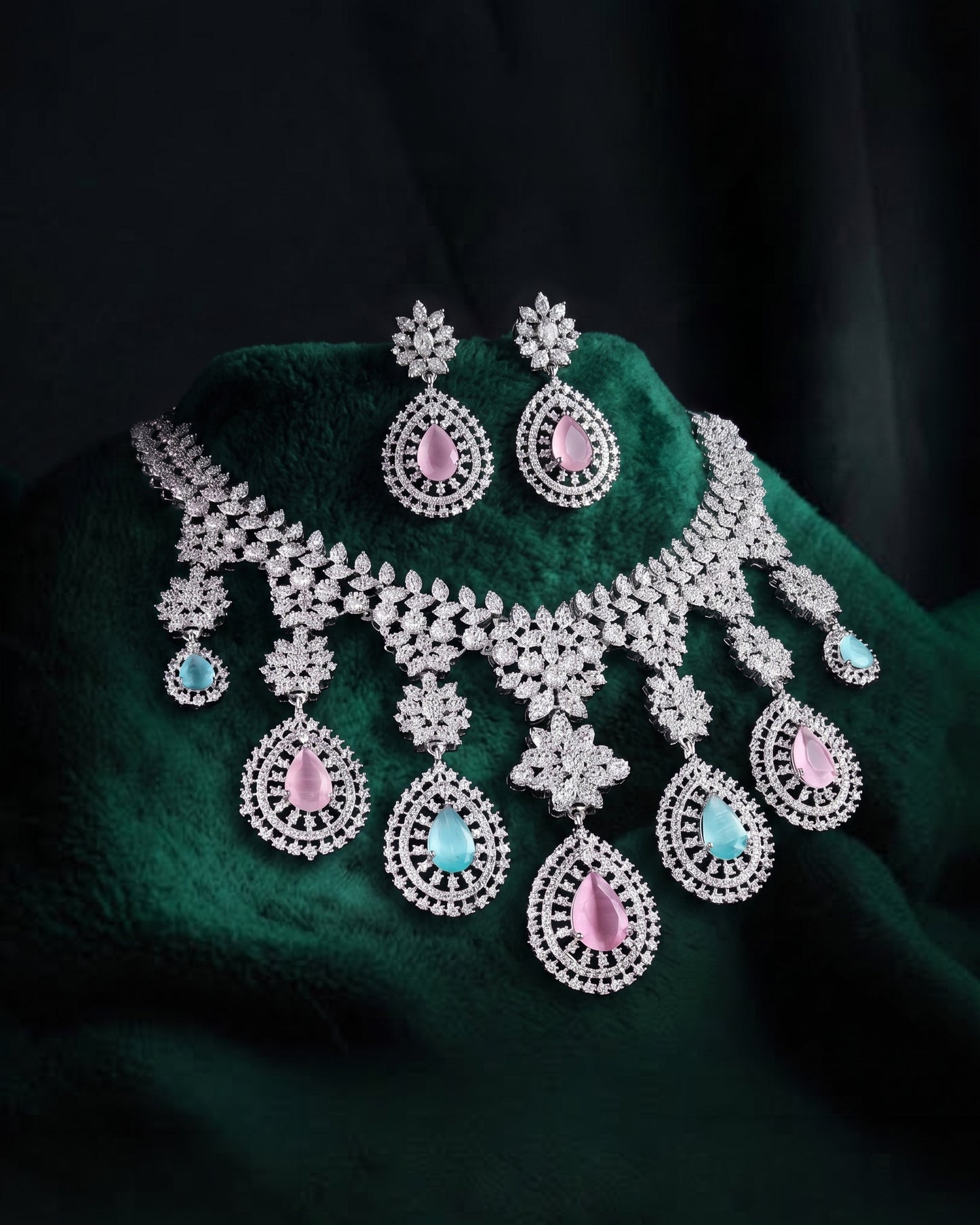 Pastel Anastasia American Diamond Necklace with Earring
