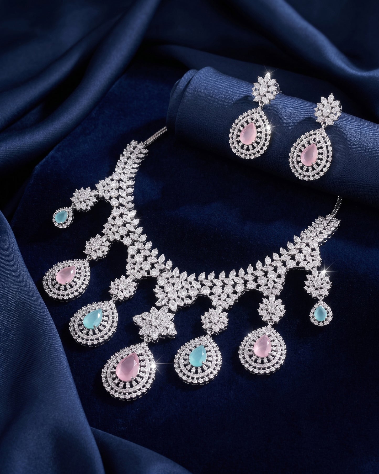 Pastel Anastasia American Diamond Necklace with Earring