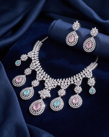 Pastel Anastasia American Diamond Necklace with Earring