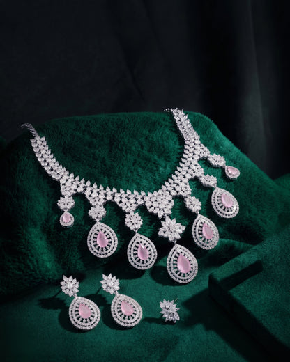 Blush Anastasia American Diamond Necklace with Earring