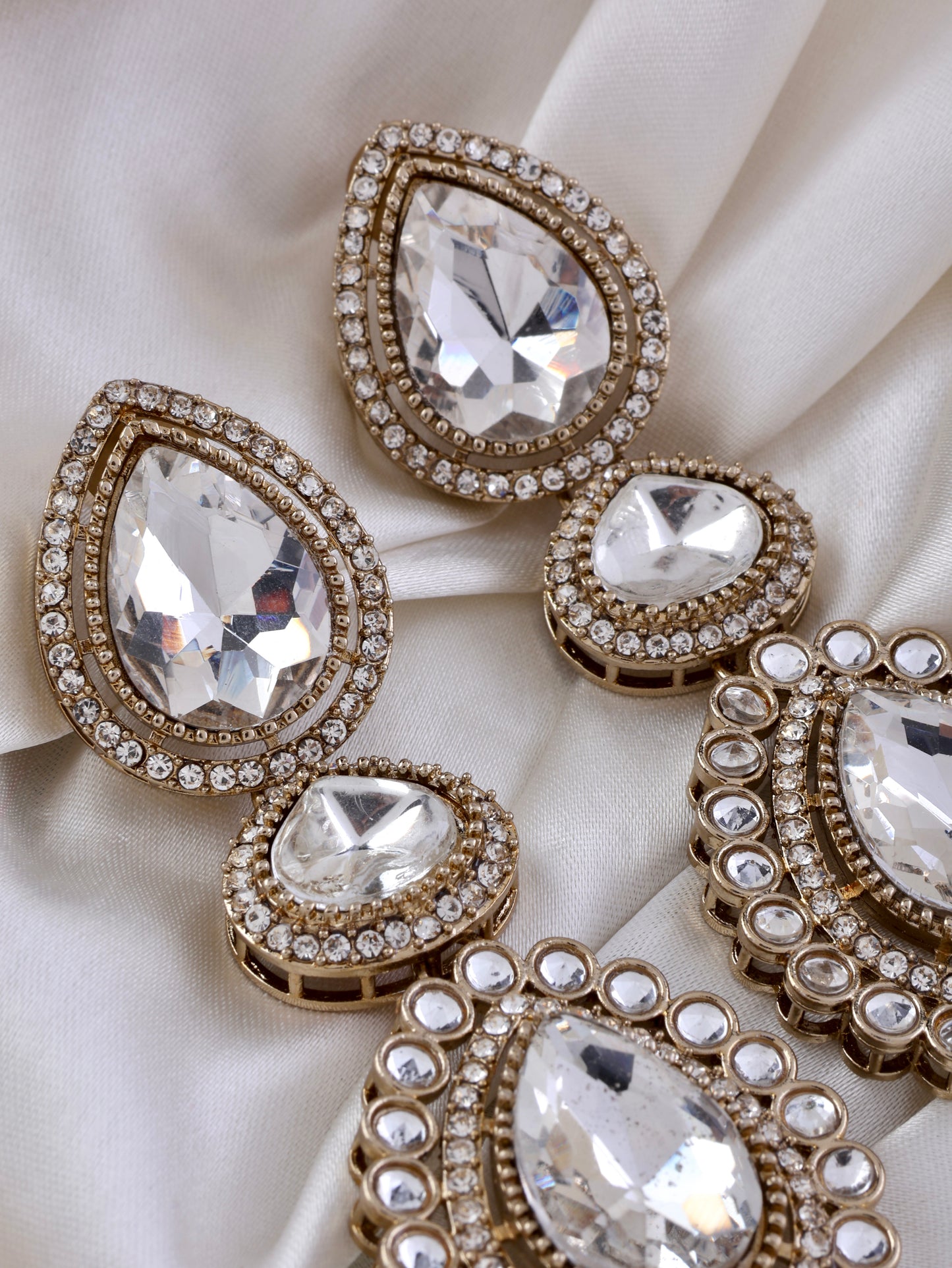 White Amani Premium Designer Zircone Polki Dupe Earring