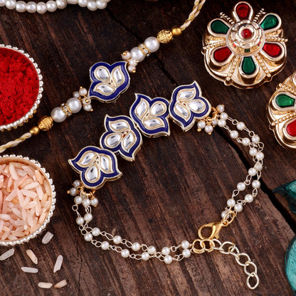 Blue Devina Bhaiya Bhabhi Rakhi with Tilak Set and Card