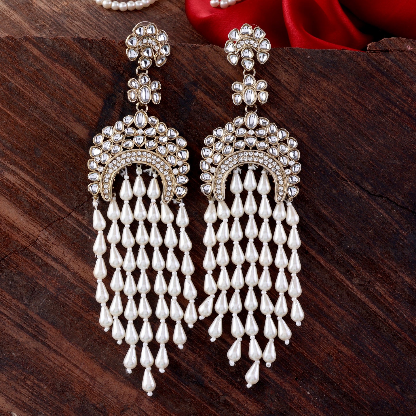 Kundan Pearl String Designer Earring