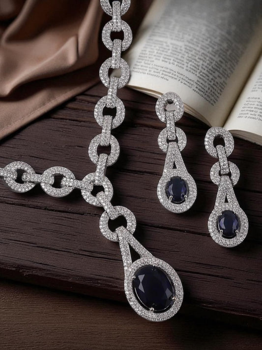 Blue Isabella American Diamond Necklace Set