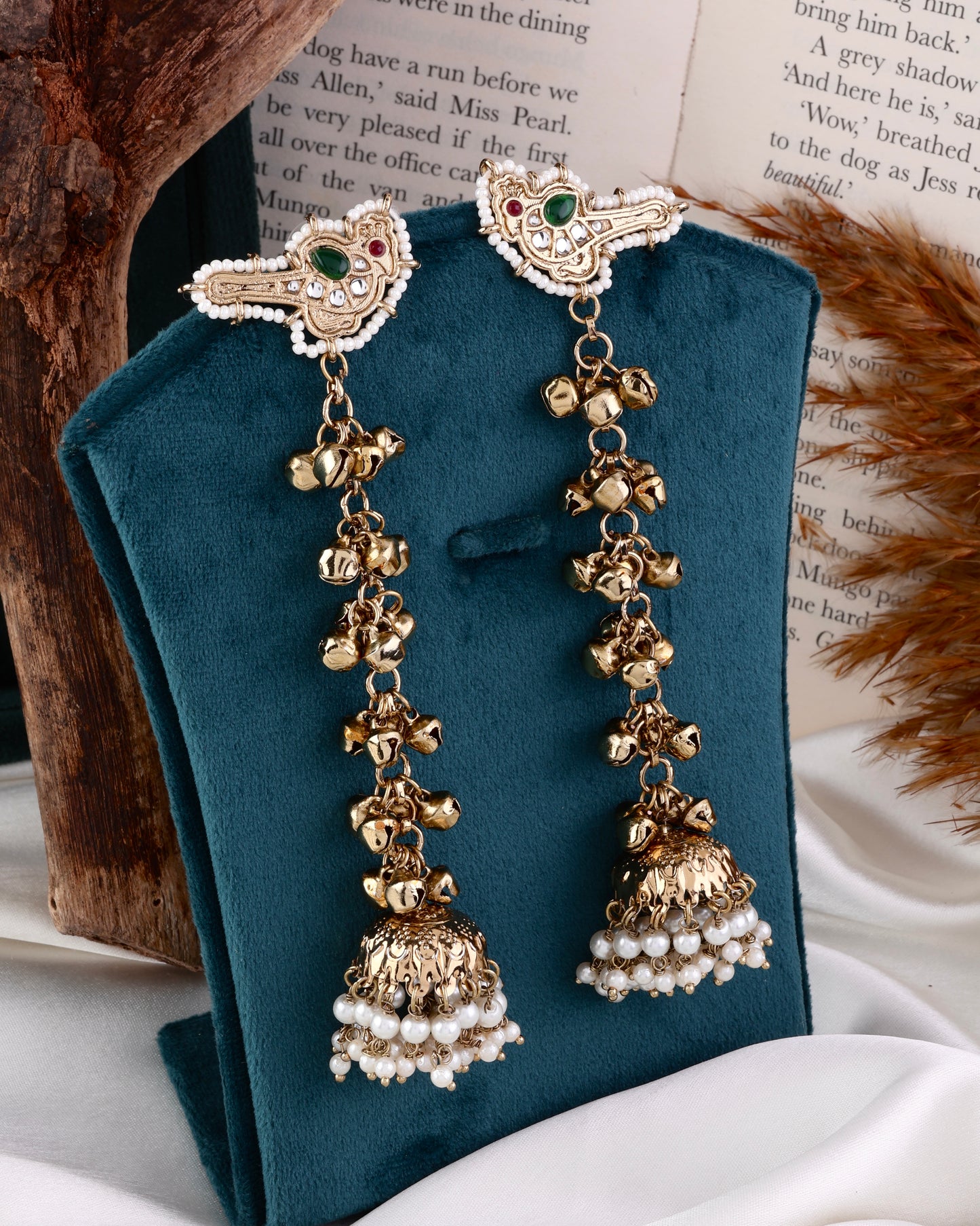 Green Sumbul Kashmiri Look Ghunghru Jhumka Earring