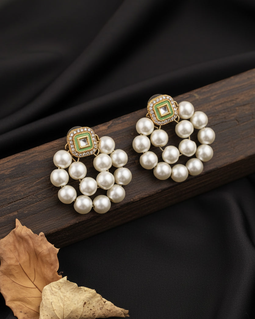 Green Meena Pearl Stud