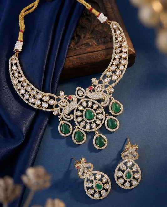 Emerald Denny Premium Moissanite Stone Necklace with Earring