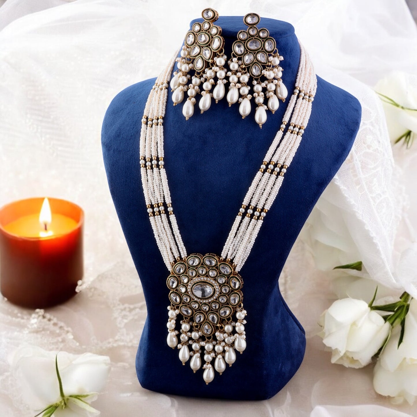 Pearl Chirag Long Pearl Necklace Set with Earring