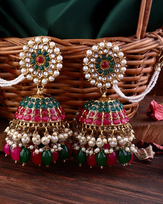 Pink Green Guneet Jhumka with Sahara