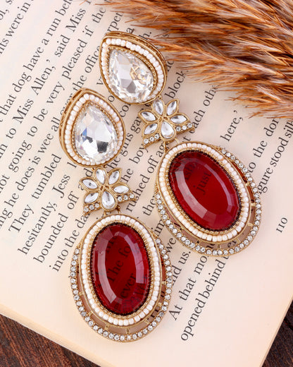 Maroon Dhvit Premium Designer Zircone Polki Dupe Earring
