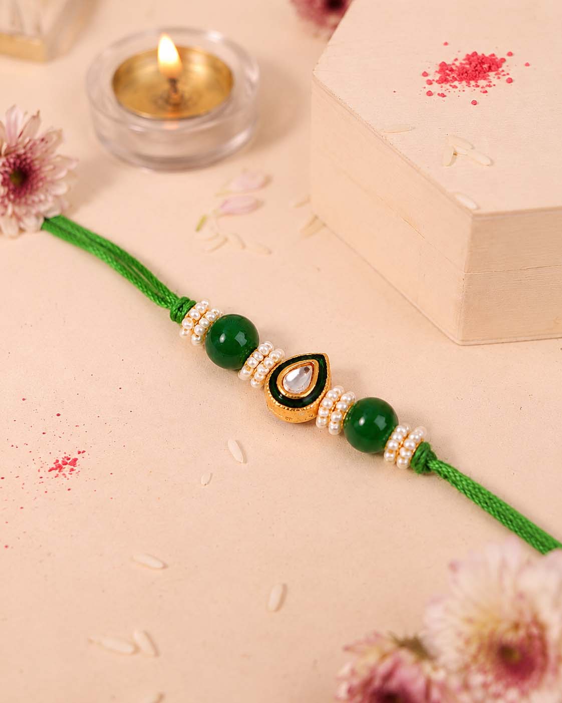 Green Dhivi Rakhi for Brother | Tilak Set Included