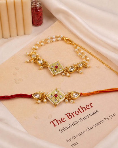 Mint Green Saloni Bhaiya Bhabhi Rakhi with Tilak Set and Card