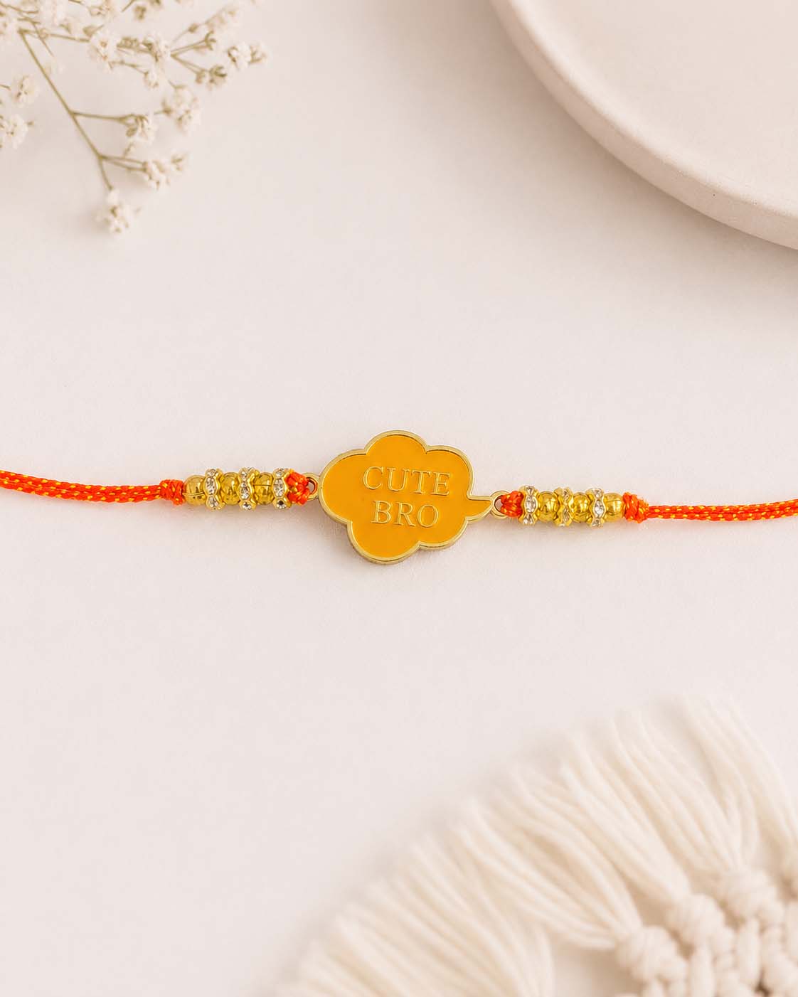 Orange Cute Bro Rakhi for Brother | Tilak Set Included