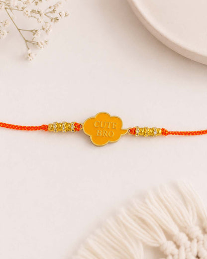 Orange Cute Bro Rakhi for Brother | Tilak Set Included
