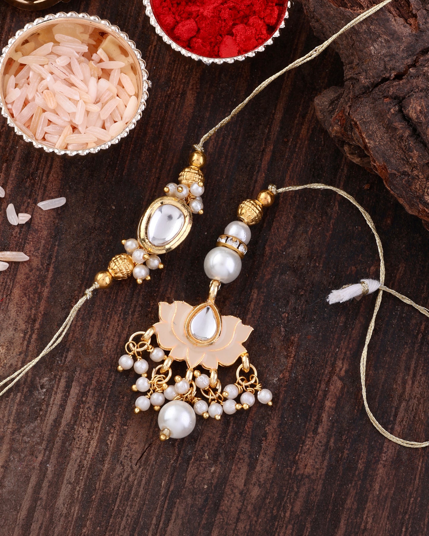 Ivory Arjun Bhaiya Bhabhi Rakhi with Tilak Set and Card