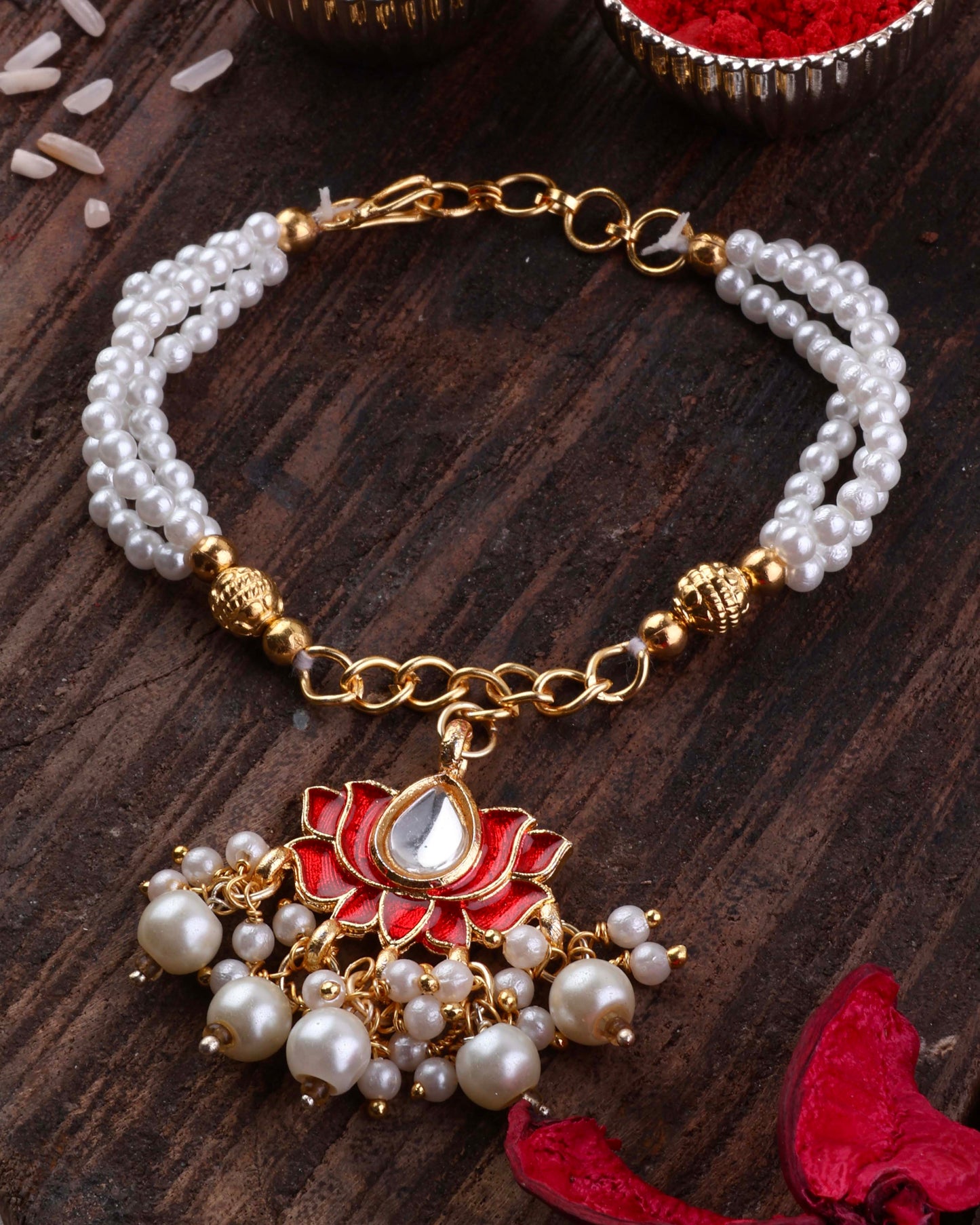 Red Malay Bhaiya Bhabhi Rakhi with Tilak Set and Card