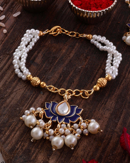 Blue Malay Bhaiya Bhabhi Rakhi with Tilak Set and Card