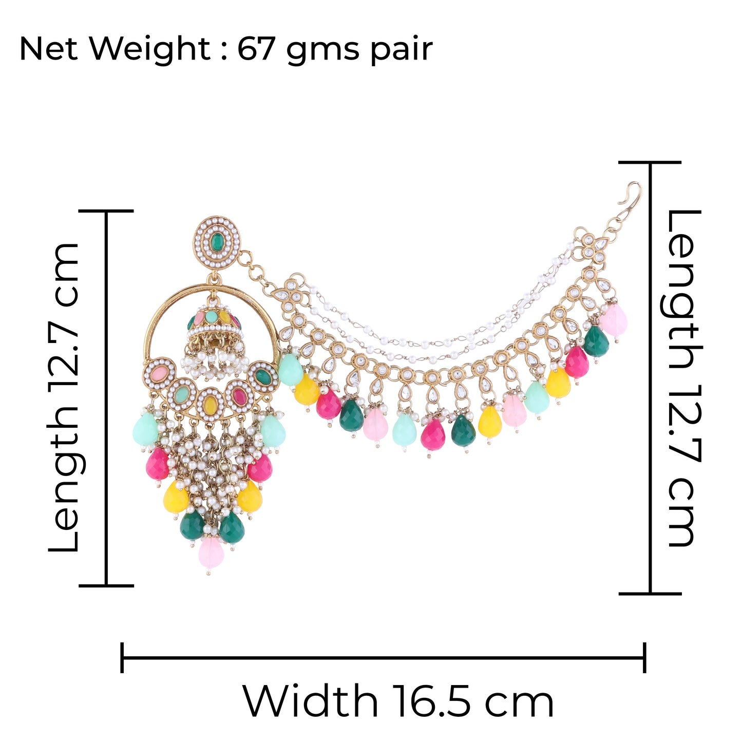 Multi Shanaya Bahubali Chandbali Earring with Statement Kaan Chain