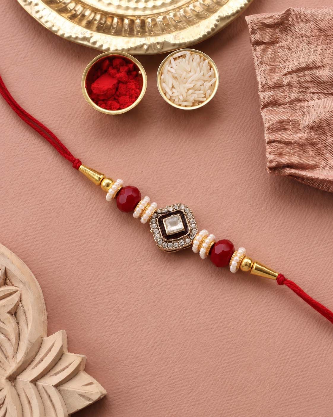 Red Vaidik Rakhi for Brother | Tilak Set Included